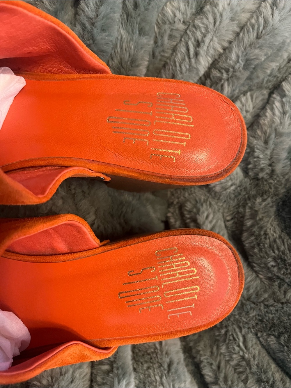 Charlotte Stone Orange Suede Clog Mules - Picture 6 of 6